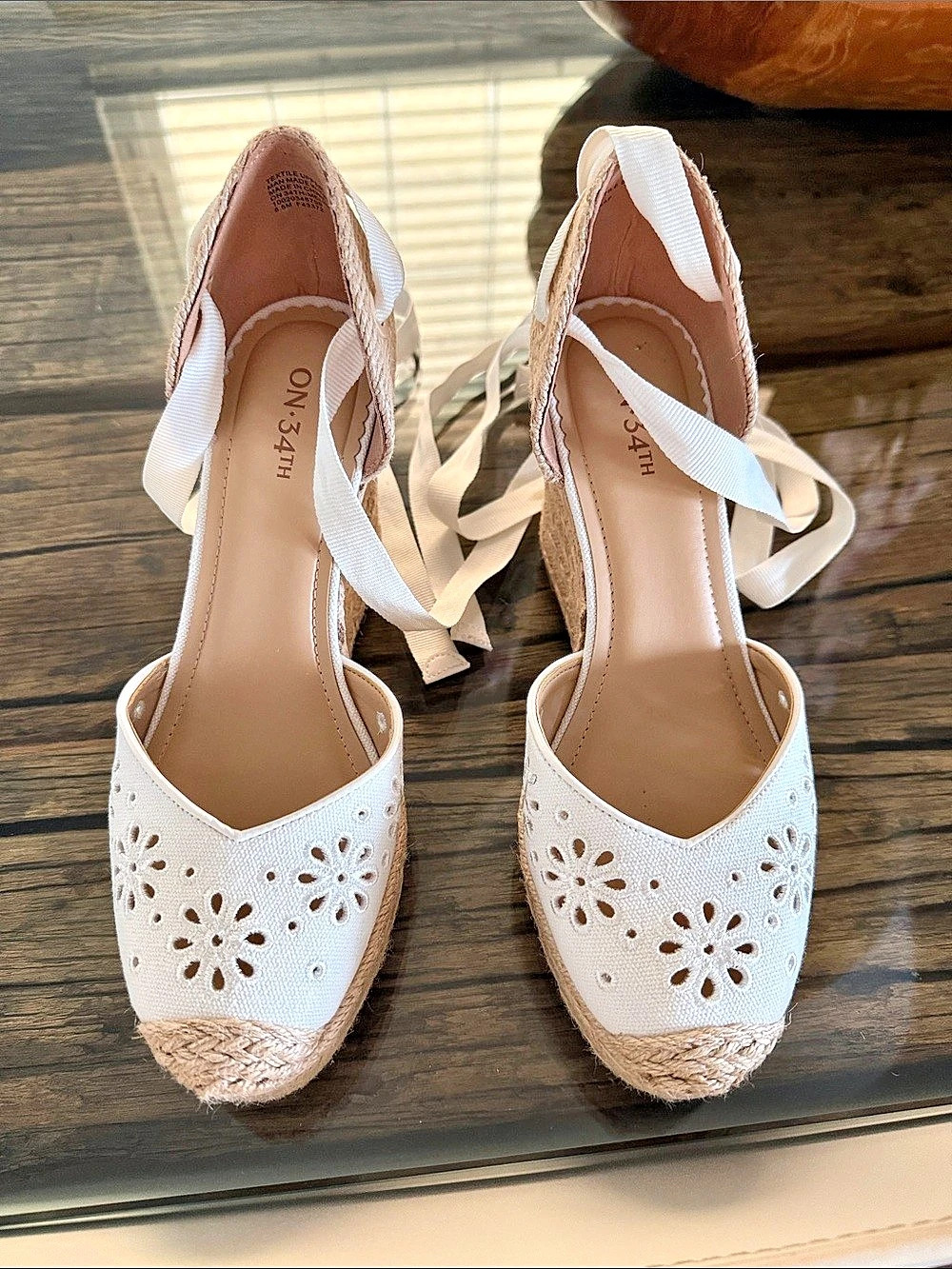 ON 3.4th Floral Espadrille Wedges in White